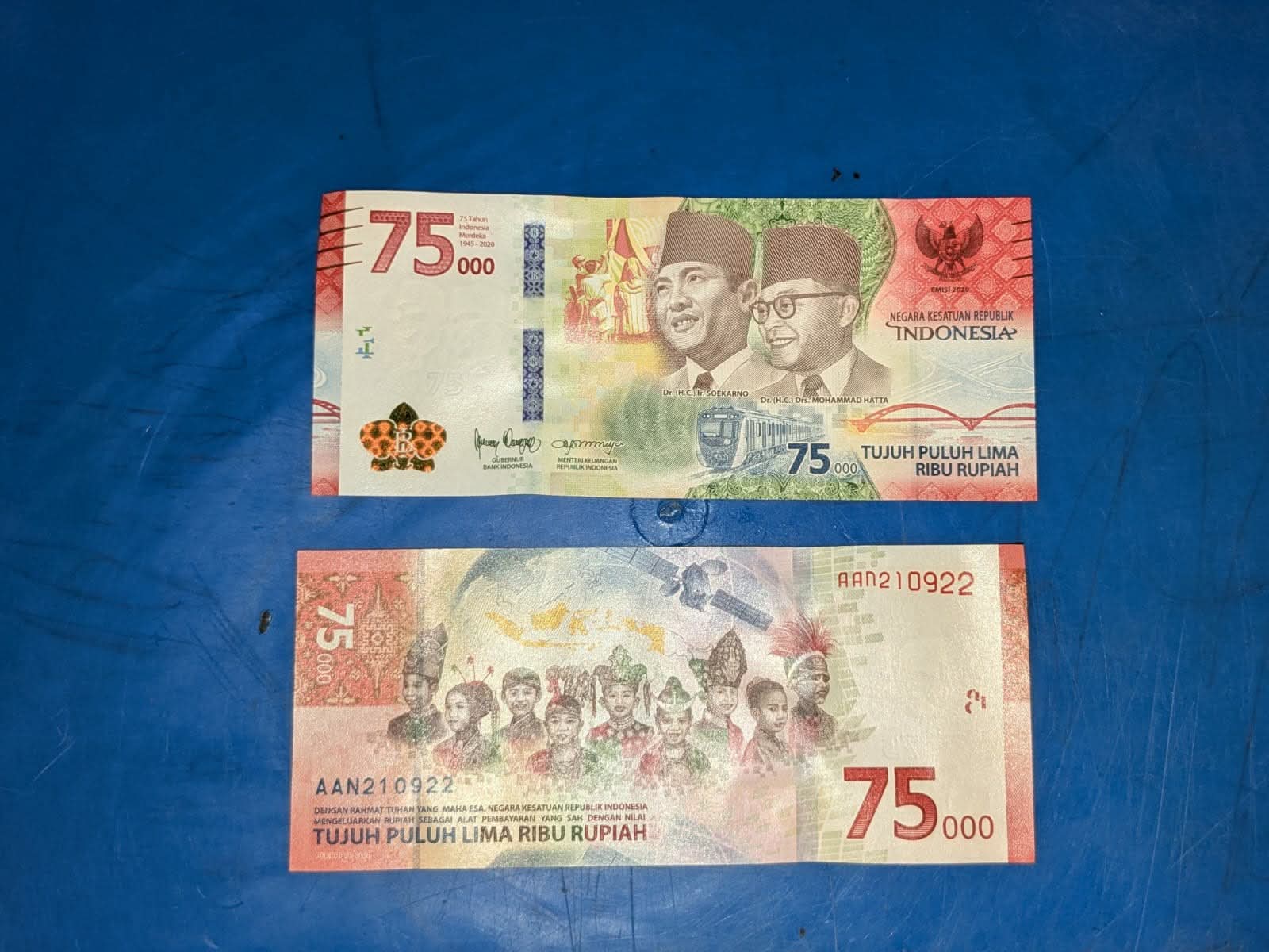 Salah satu uang pecahan Rp75.000 yang diterbitkan BI pada 2020 silam. (FACEBOOK CANDRASEDANII)