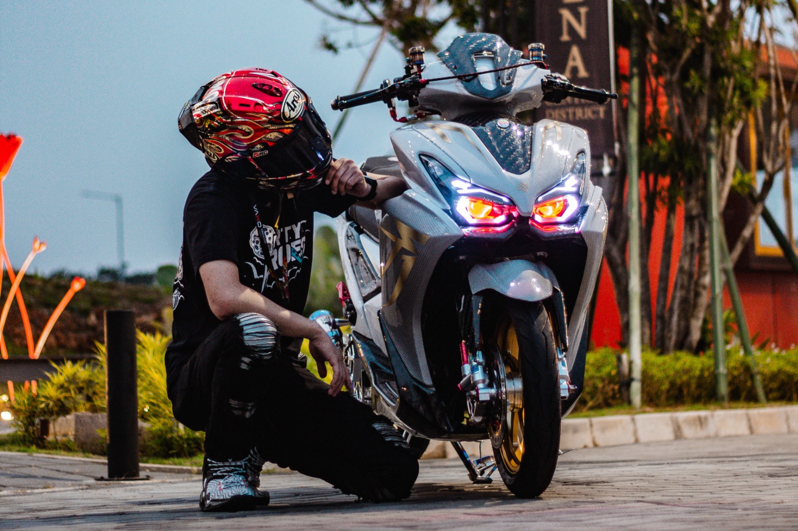 Yamaha Aerox milik Giovani Felly yang mencuri perhatian di Gathering Team Aerox beberapa waktu lalu.