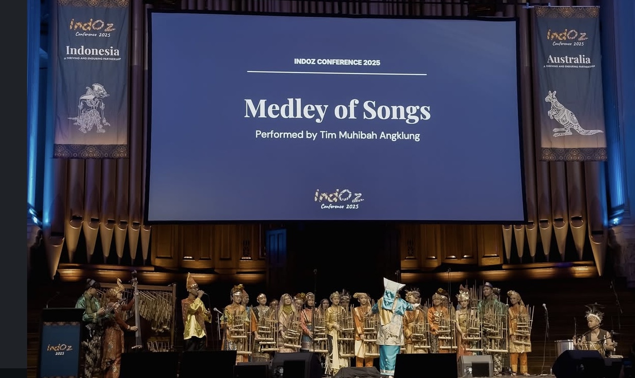 Tim Muhibah Angklung dari Bandung sukses menggetarkan Brisbane, Australia, lewat penampilan di Forum Bisnis Indonesia-Australia dan Pesta Rakyat.(@angklungmuhibah)