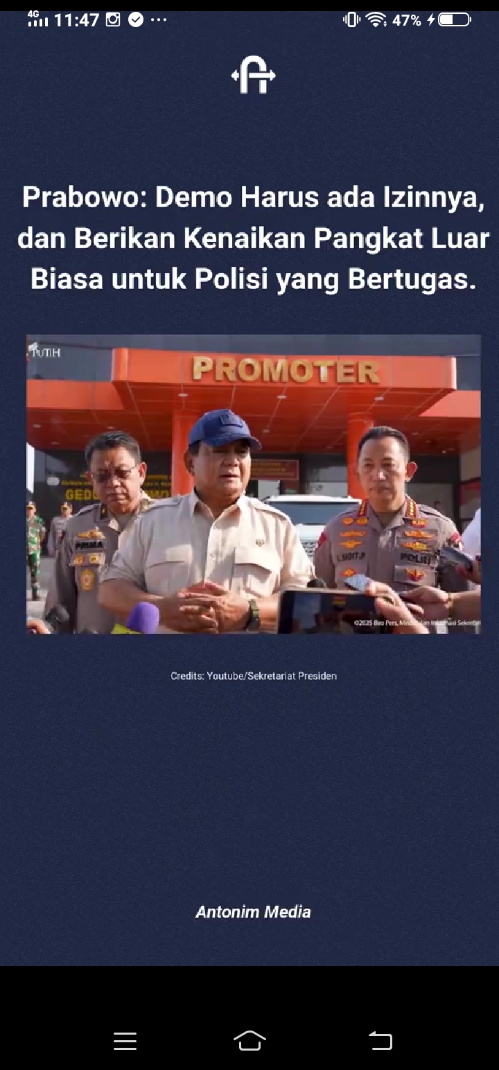 Presiden Prabowo tegaskan demo harus izin & berhenti pukul 18.00 WIB demi tertib, damai, dan keselamatan aparat.