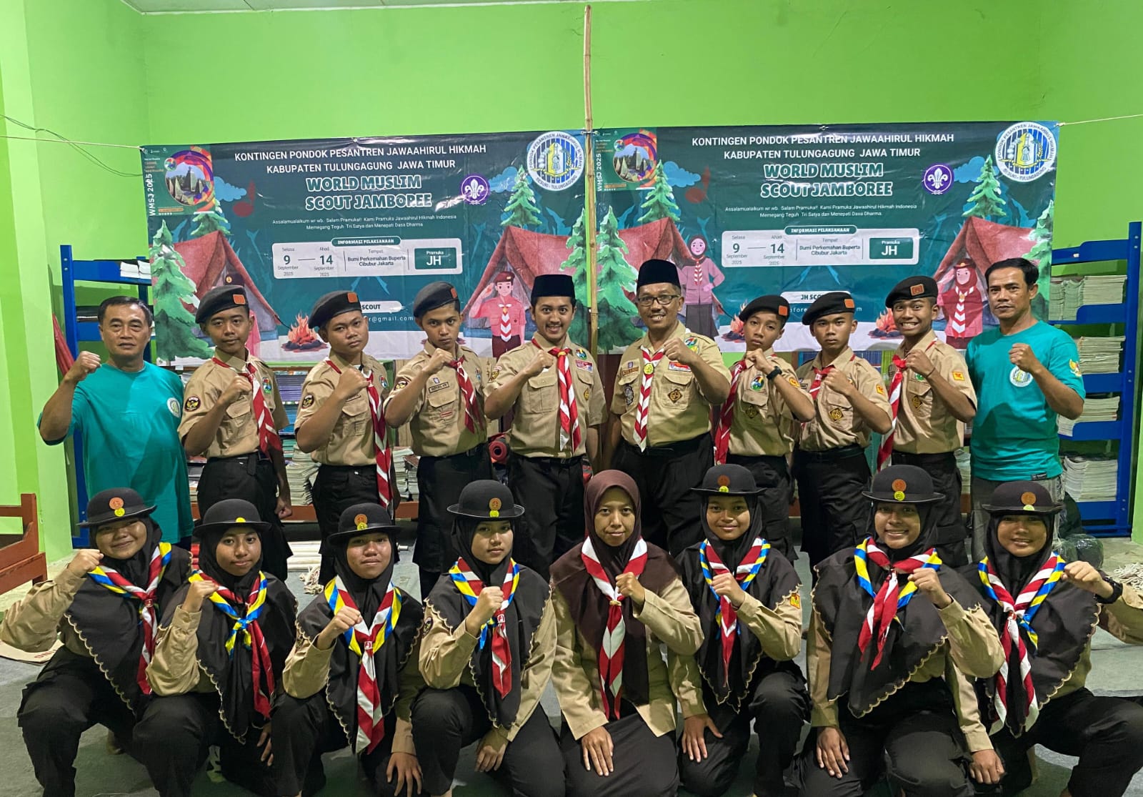 Kontingen pramuka JH siap ikut Jambore Muslim Sedunia, di Cibubur, Jakarta.