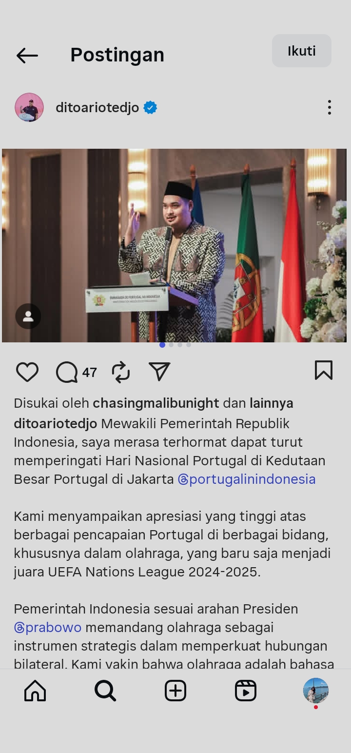 Menpora Dito Ariotedjo menjadi salah satu menteri yang dicopot dalam reshuffle kabinet.