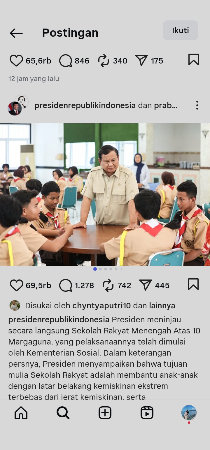 Presiden Prabowo meninjau secara langsung Sekolah Rakyat Menengah Atas (SRMA) 10 Jakarta Selatan pada Kamis (11/9/2025).