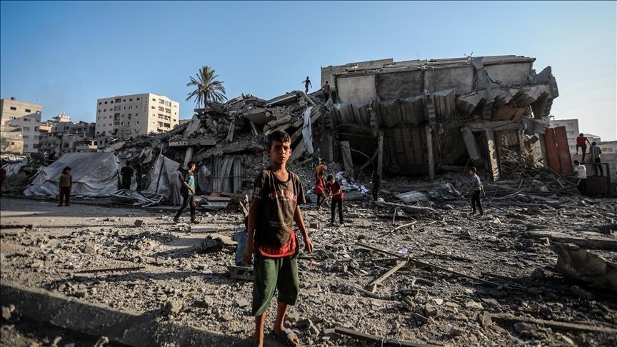 Kondisi bangunan di Gaza yang hancur lebur diserang Israel. (ANADOLU)