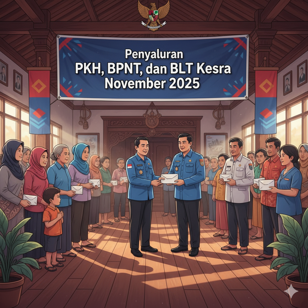Petugas menyalurkan bantuan sosial kepada warga penerima manfaat.(Ilustrasi)