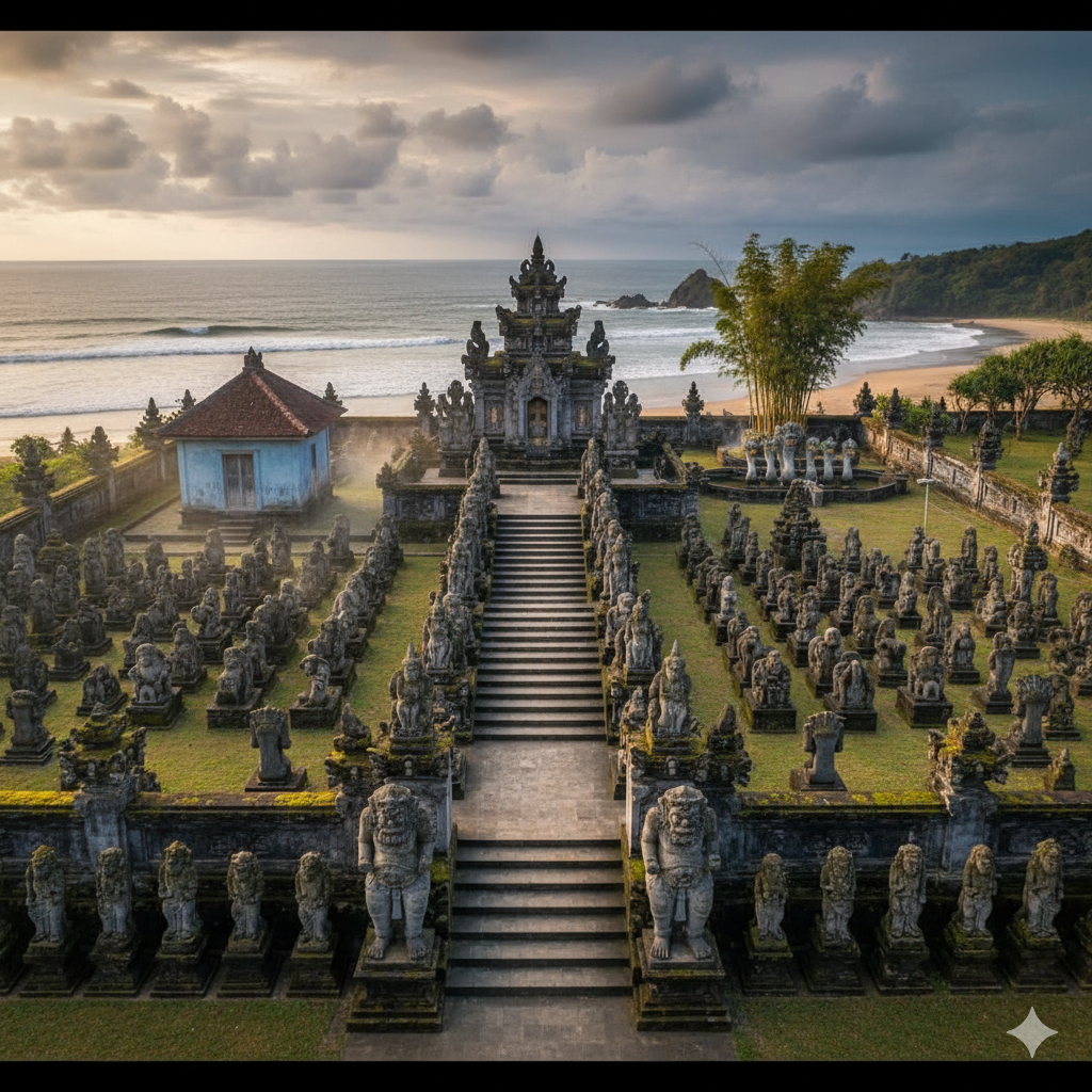 Makam Bos Rokok Retjo Pentung di Pantai Popoh, Tulungagung, penuh arca dan misteri peninggalan Mbah Sumiran Karsodiwiryo. ( Ilustrasi )