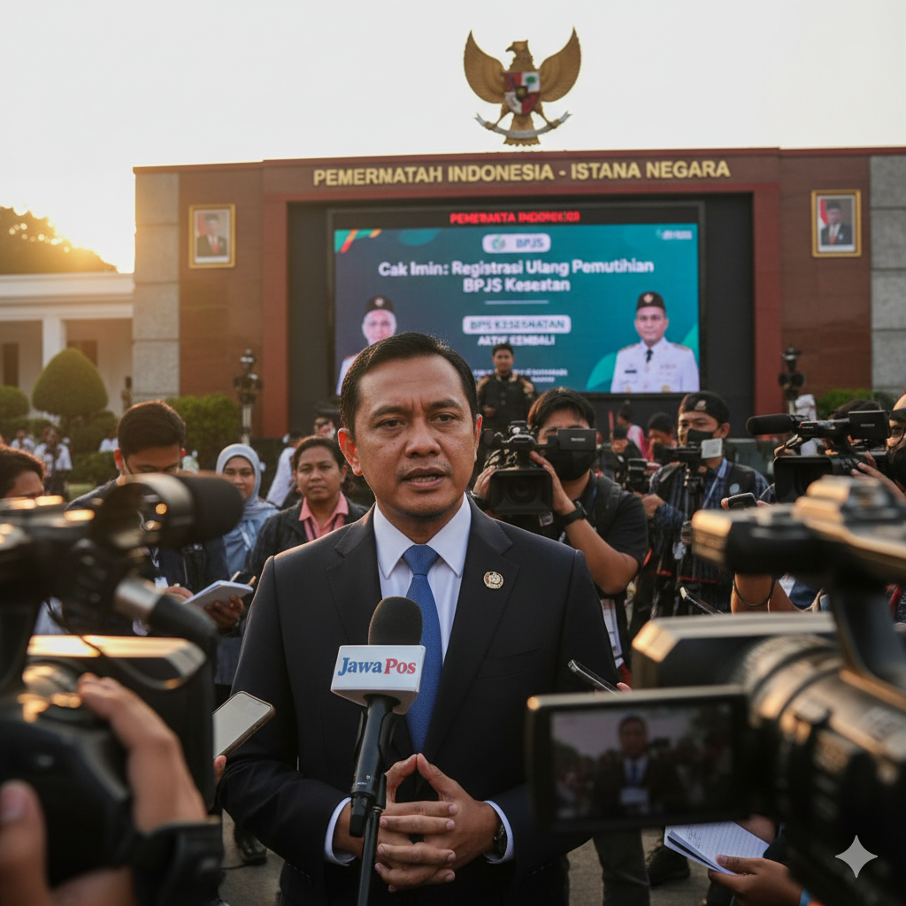 Cak Imin menyampaikan rencana registrasi ulang peserta BPJS Kesehatan sebagai bagian dari program pemutihan tunggakan, usai rapat terbatas bersama Presiden Joko Widodo di Istana Negara. (ilustrasi)