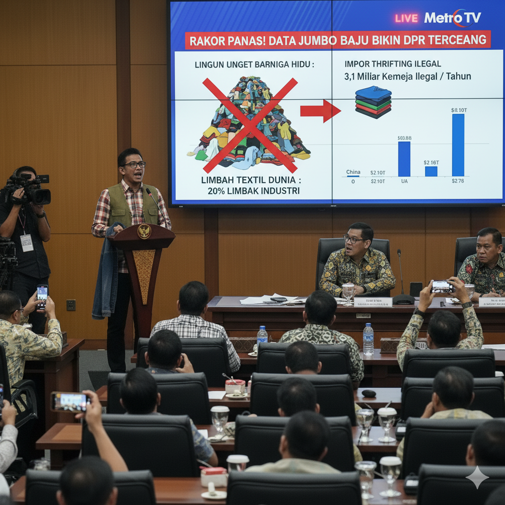 Adian Napitupulu saat memaparkan data perdagangan baju thrifting impor dalam rapat DPR, menyoroti dampak lingkungan dan kebijakan pemerintah. (ilustrasi)