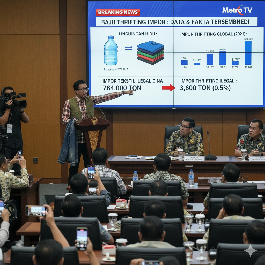 Adian Napitupulu saat menyoroti kebijakan impor baju thrifting dalam rapat DPR, memaparkan data global dan isu lingkungan yang membuat suasana rapat memanas. (ilustrasi)
