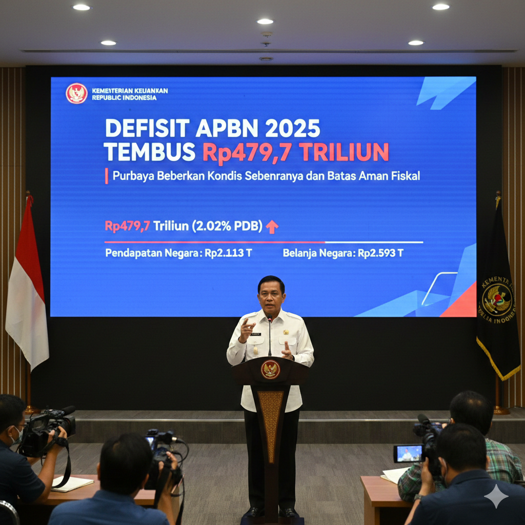 Paparan kondisi defisit APBN 2025 yang mencapai Rp479,7 triliun hingga Oktober. Pemerintah menegaskan posisi fiskal masih aman dan terukur. (ilustrasi)