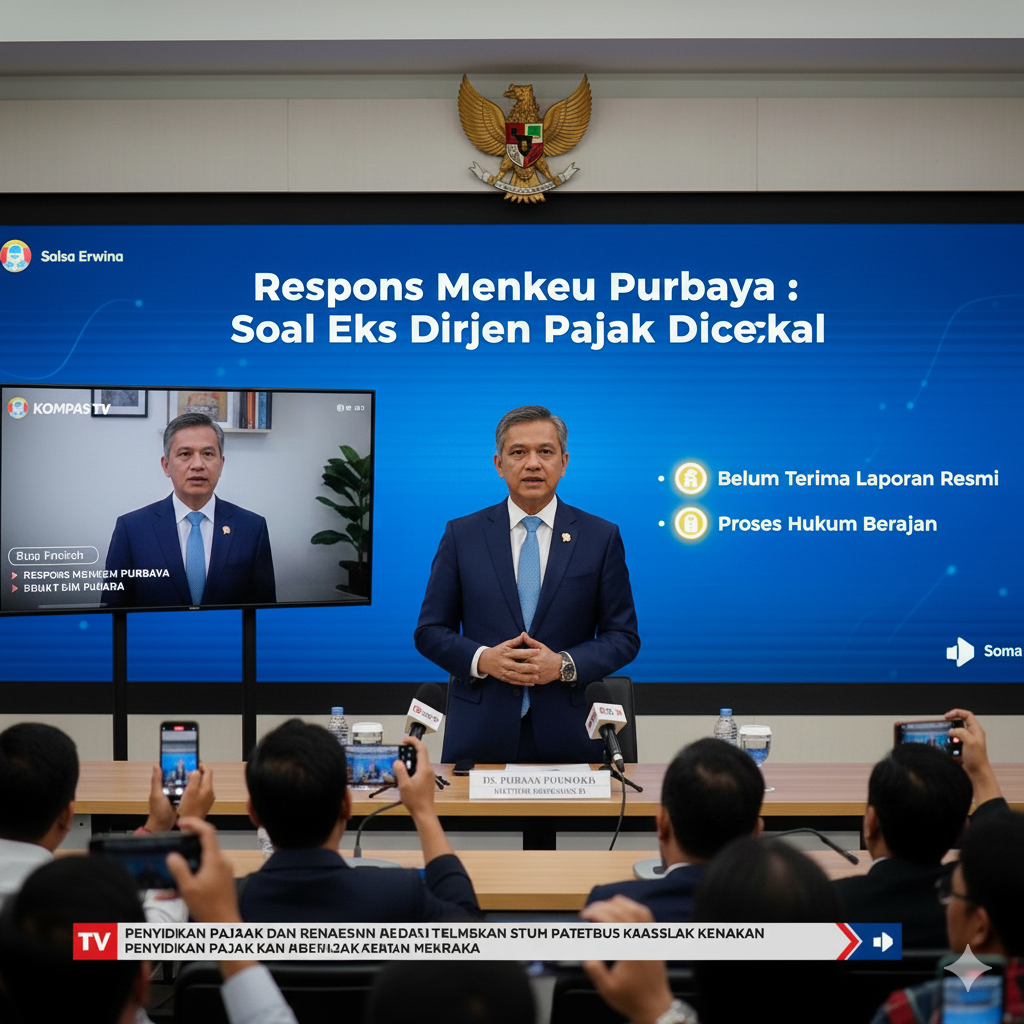 Menteri Keuangan Purbaya Yudhi Sadewa saat menjawab pertanyaan wartawan terkait pencekalan eks Dirjen Pajak. (ilustrasi)