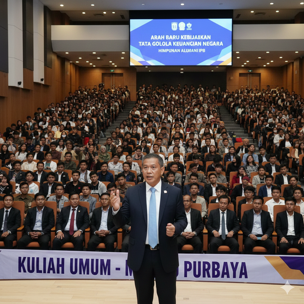 Menkeu Purbaya Yudi Sadewa saat memberikan kuliah umum di IPB Bogor. Ia mengingatkan Gen Z untuk tidak malas belajar demi mendukung target pertumbuhan ekonomi 8%. (ilustrasi)