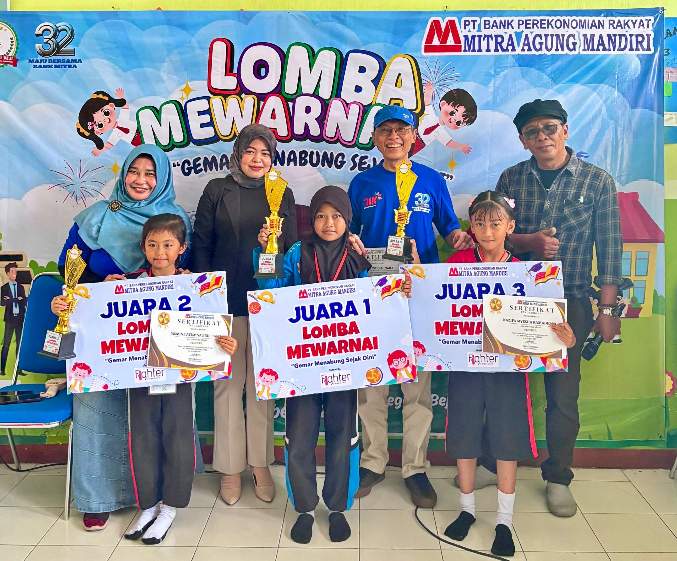 Pemenang lomba mewarna BPR Mitra Agung Mandiri, merayakan HUT ke-32 dengan SDN 1 Beji dan sekitarnya.