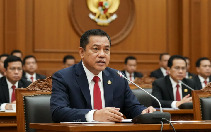 Purbaya saat memberikan penjelasan di hadapan Komisi XI DPR RI terkait penerimaan pajak yang merosot dan kondisi ekonomi yang belum sepenuhnya pulih.