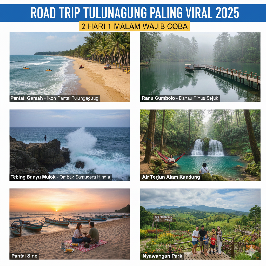 Suasana Pantai Gemah Tulungagung yang menjadi destinasi favorit wisatawan untuk menikmati panorama laut dan berbagai wahana seru.
