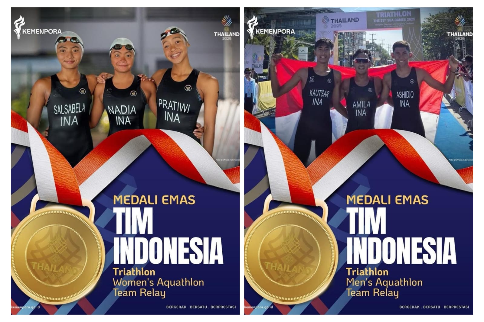 Binta dan Noval menyabet medali emas pada gelaran SEA Games 2025 Thailand. (KEMENPORA)