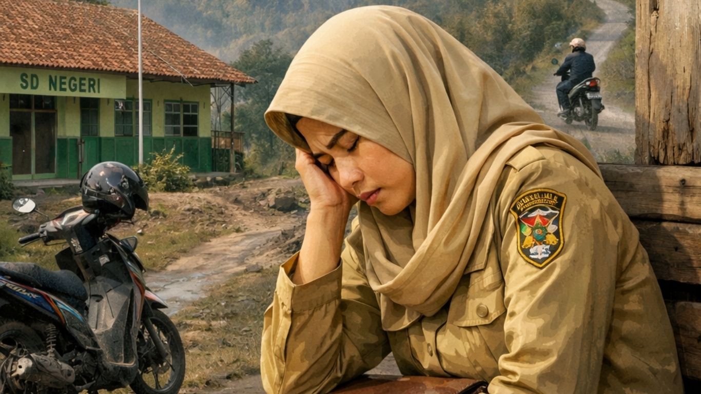Guru ASN, Nur Aini, dipecat usai curhat soal jarak sekolah.(ilustrasi AI)