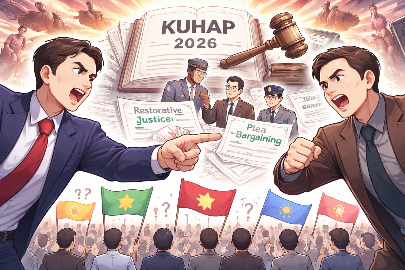 KUHAP baru mulai berlaku 2026, di tengah wacana pengaturan jabatan pemilu yang memicu perdebatan politik nasional.(ilustrasi AI)