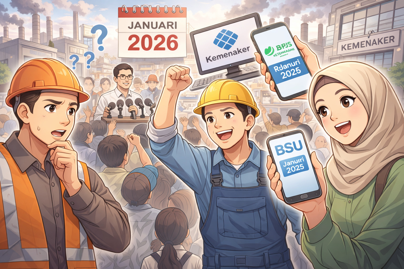 isu pencairan BSU Rp 600.000 Januari 2026 kembali ramai diperbincangkan di kalangan pekerja dan buruh.(ilustrasi AI)