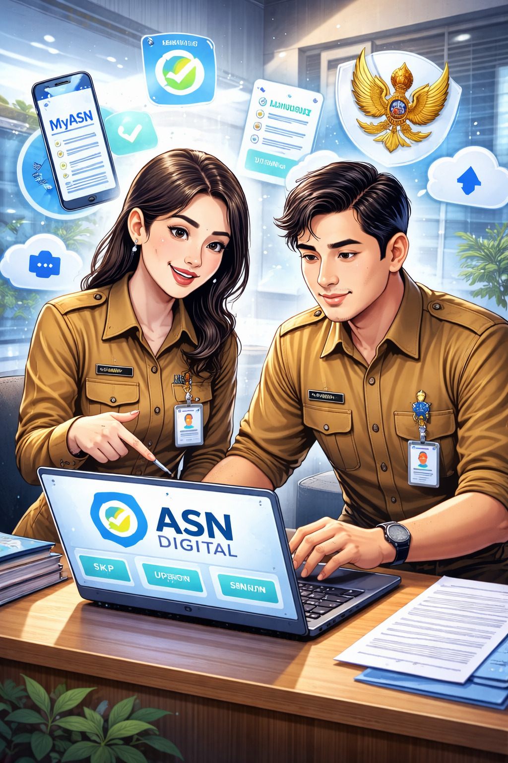 Langkah-langkah mengirim nilai SKP dari e-Kinerja menuju MyASN menggunakan ASN Digital.(ilustrasi AI)