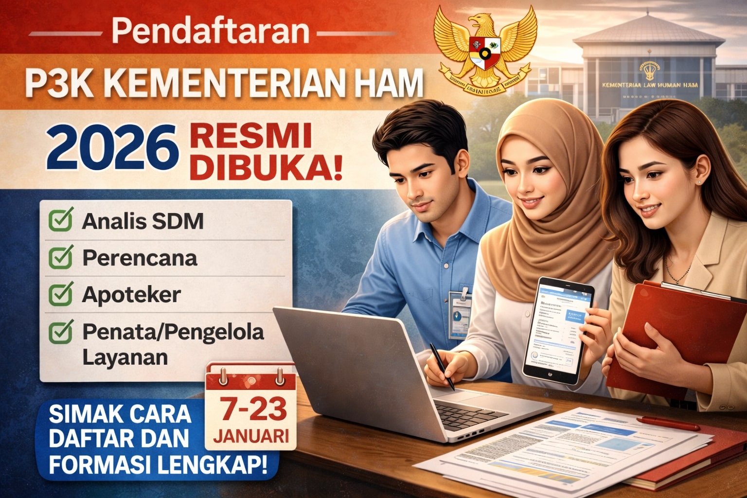 Pendaftaran PPPK Kementerian HAM 2026 resmi dibuka pada 7-23 Januari 2026.(ilustrasi AI)