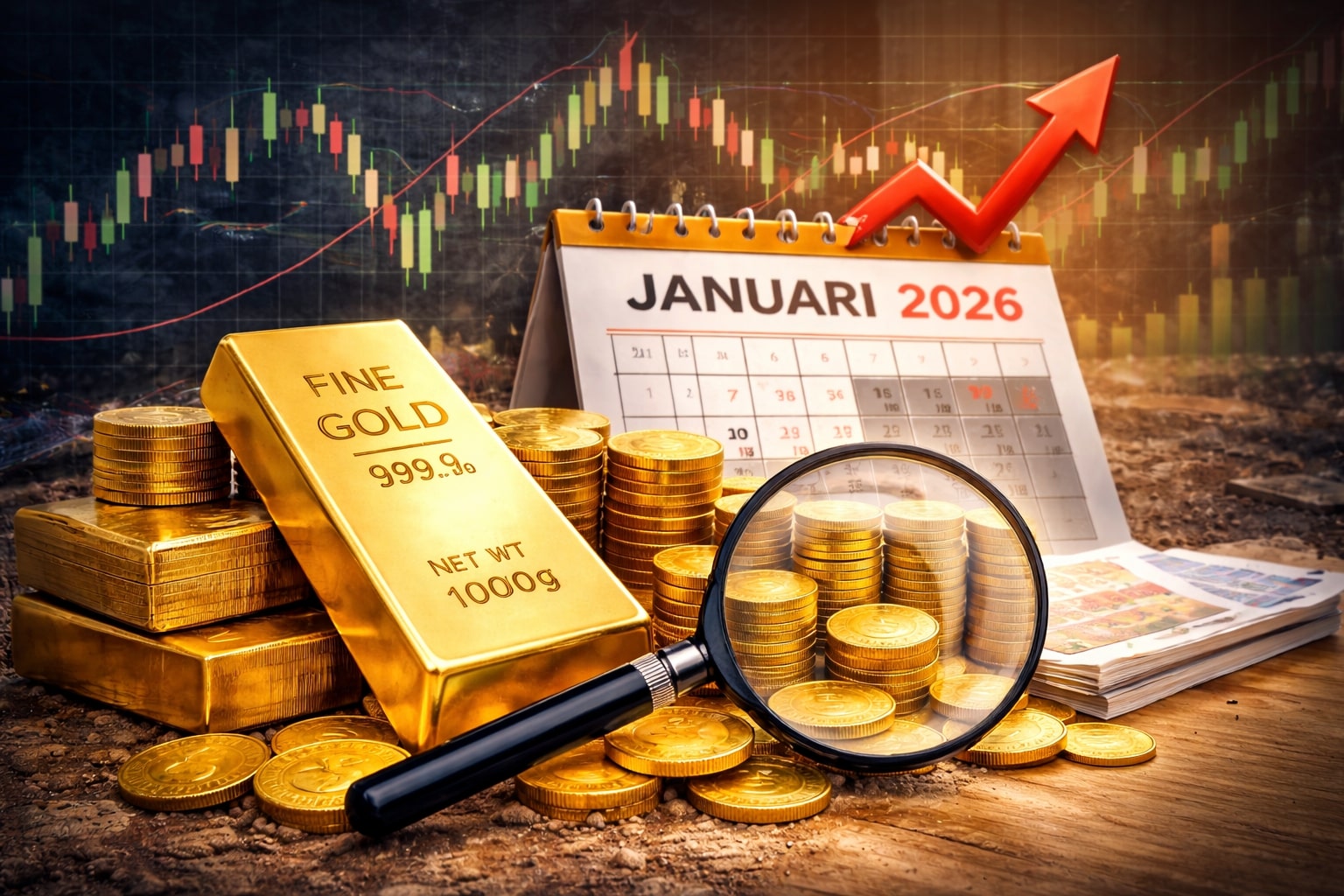 Kenaikan harga emas sepanjang 2025 hingga awal 2026 didorong sejumlah faktor global. Apakah masih layak dibeli?(ilustrasi AI)