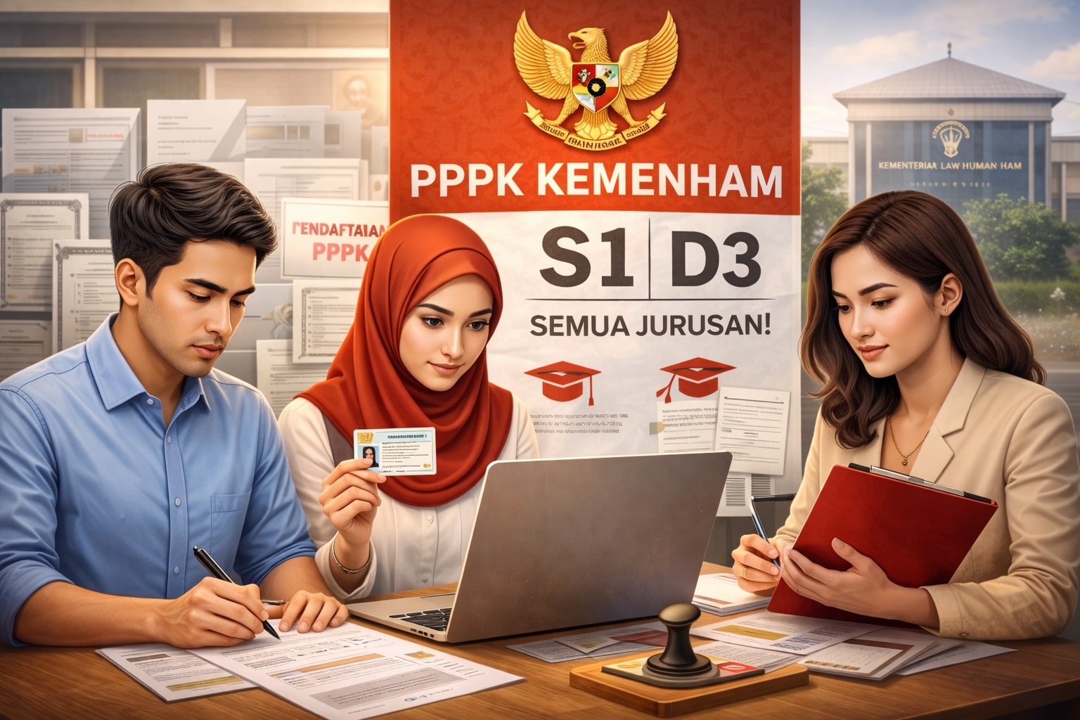 PPPK Kementerian HAM 2025 dibuka hari ini 7 Januari 2026. S-1 dan D-3 semua jurusan bisa daftar,(ilustrasi AI)