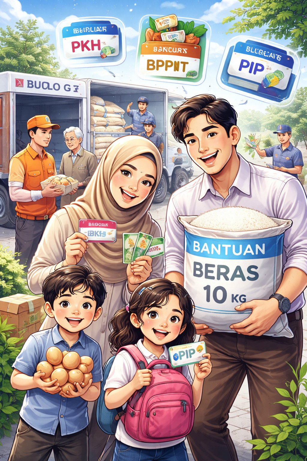 Bansos Januari 2026 cair untuk PKH tahap 4, BPNT, beras 10 kg, dan PIP.(ilustrasi AI)