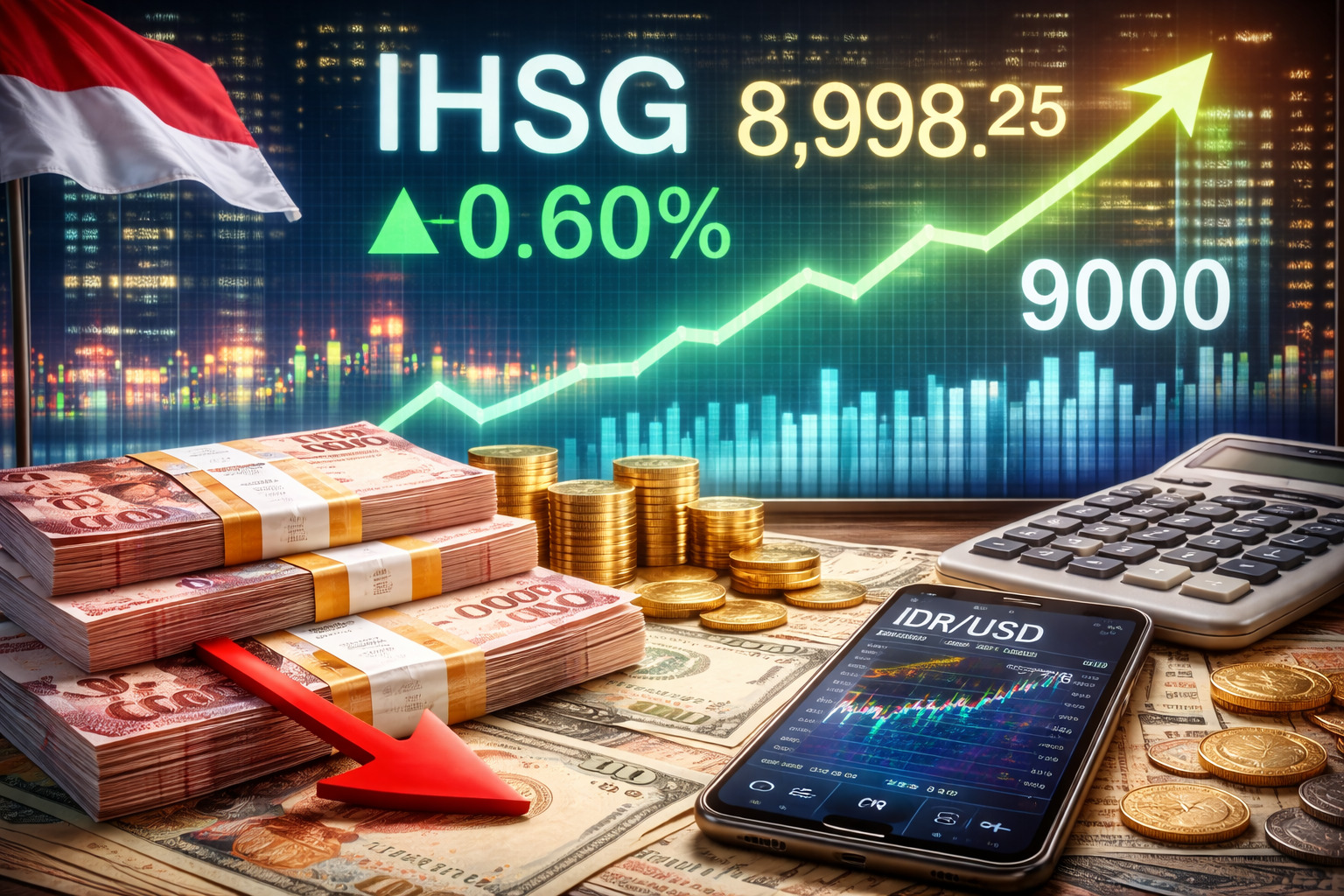 IHSG hari ini Kamis 8 Januari 2026 nyaris tembus 9.000 dan cetak rekor tertinggi.(ilustrasi AI)