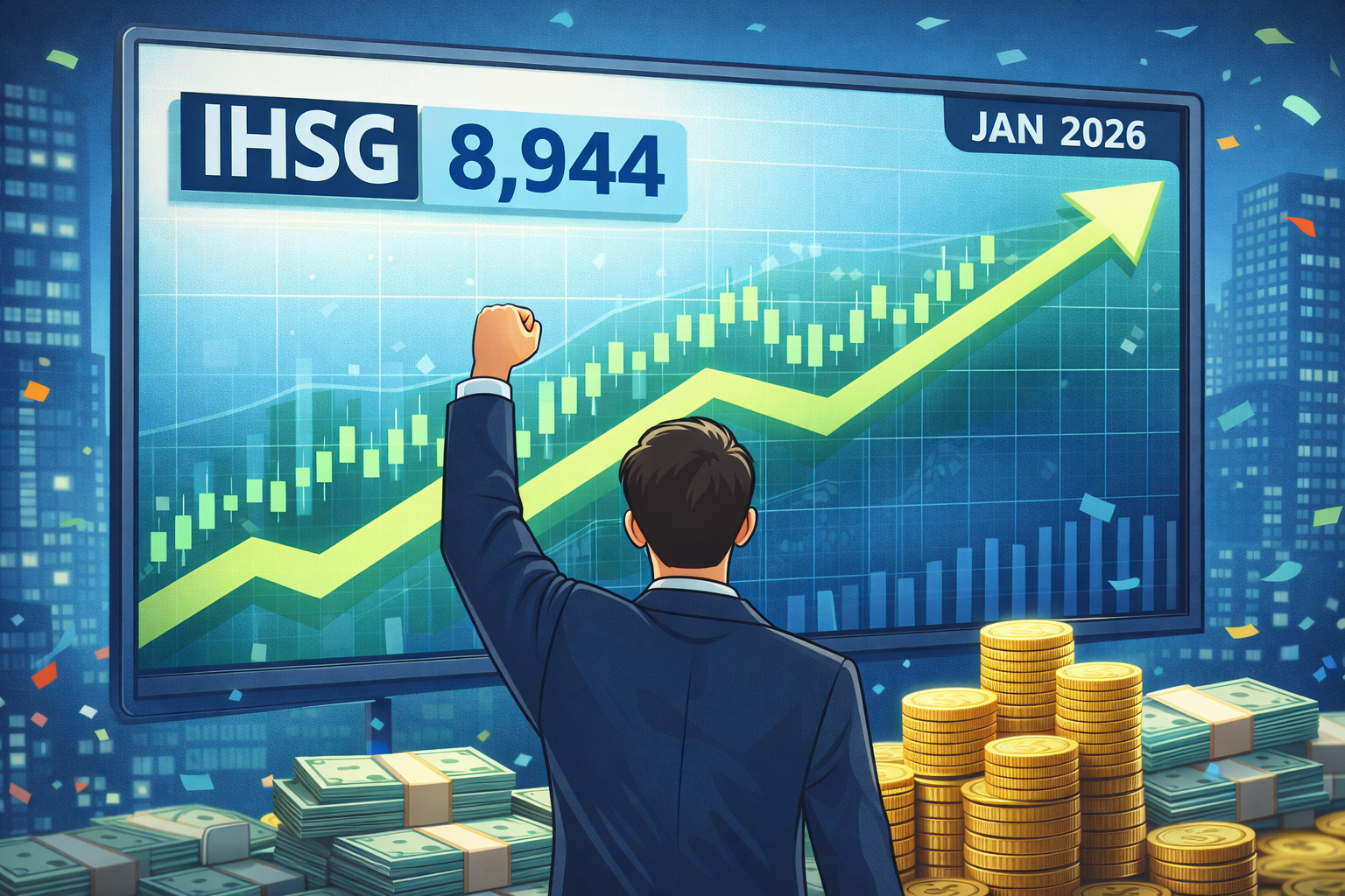 IHSG Cetak All Time High dan terus menguat 6 hari beruntun di awal 2026.(ilustrasi AI)