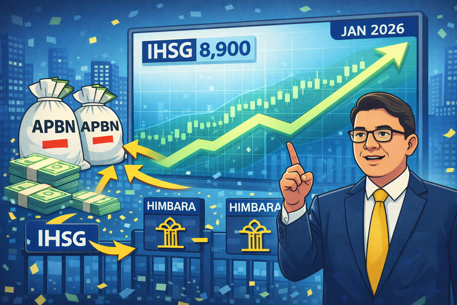 IHSG terus menguat seiring kebijakan suntikan dana APBN dan peran Menteri Keuangan Purbaya.(ilustrasi AI)