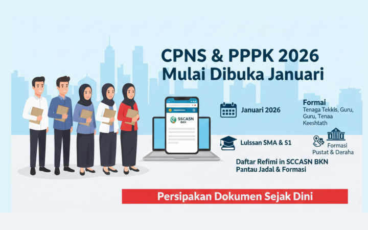 CPNS dan PPPK 2026 mulai dibuka Januari. Simak bocoran formasi, jadwal resmi, peluang lulusan SMA dan S1, serta cara daftar di SSCASN.