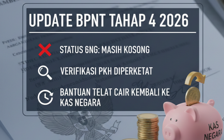 Update BPNT Tahap 4 2026: status 6NG masih kosong, verifikasi PKH diperketat, dan bantuan telat cair kembali ke kas negara.