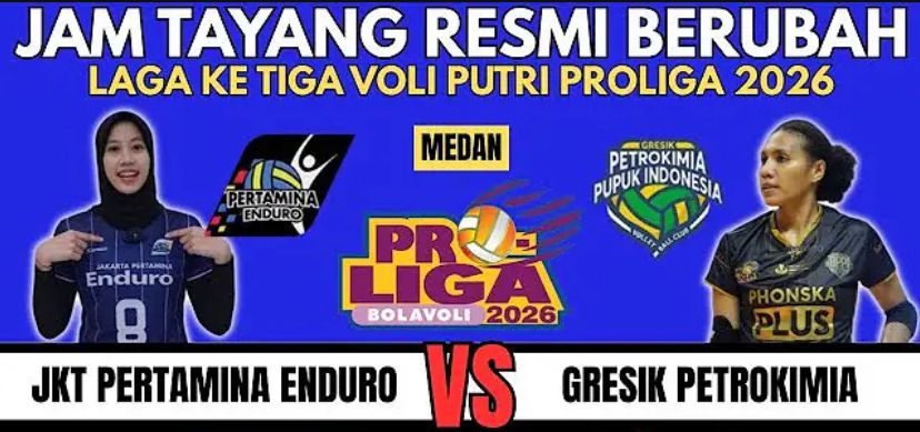 Jadwal Proliga 2026 dimajukan! Jakarta Pertamina Enduro vs Gresik Petrokimia, Megawati starter di laga penentu puncak klasemen.