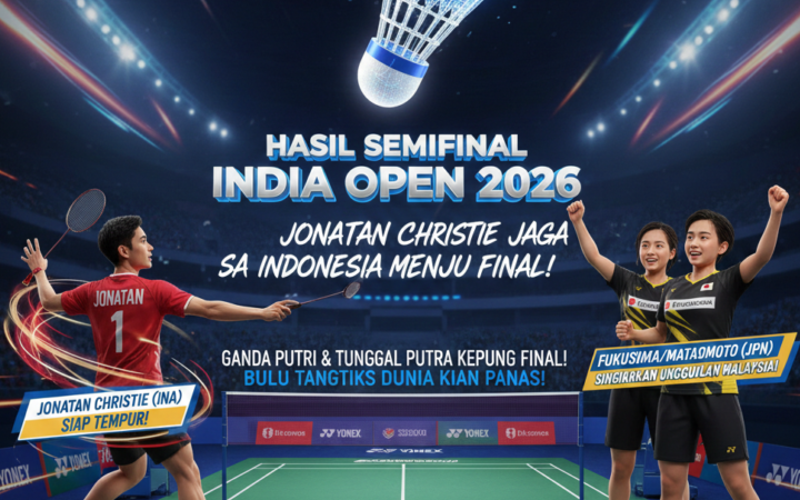 Hasil semifinal India Open 2026 hari ini, Wang Zhiyi kalahkan Chen Yufei, Jonatan Christie tantang Loh Kean Yew di laga krusial.