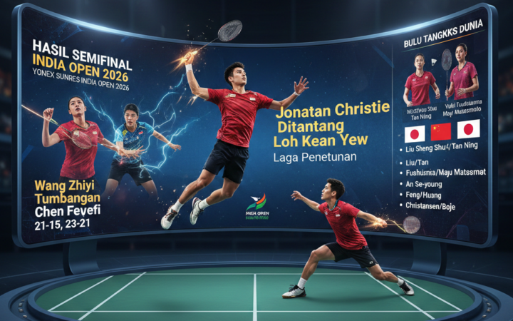 Hasil semifinal India Open 2026 hari ini, Jonatan Christie kalahkan Loh Kean Yew, ganda Thailand singkirkan unggulan dunia.