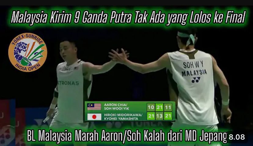 Gagal total di India Open 2026 Super 750, semua wakil Malaysia tersingkir. Netizen Negeri Jiran meluapkan kekecewaan besar.
