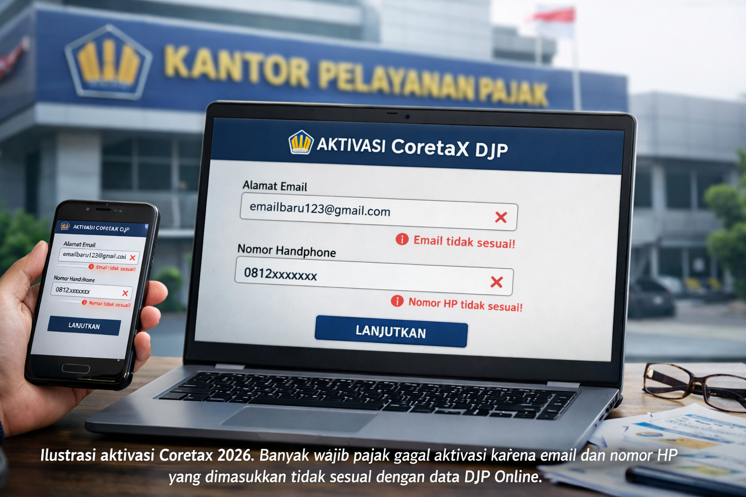 Banyak wajib pajak gagal aktivasi karena email dan nomor HP yang dimasukkan tidak sesuai dengan data DJP Online.
