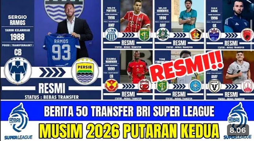 Bursa transfer BRI Super League putaran kedua 2025-2026 memanas. Persib goda Sergio Ramos, Persik dan Persis Solo agresif.