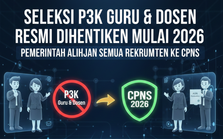 Seleksi P3K guru dan dosen dihentikan mulai 2026. Pemerintah alihkan seluruh rekrutmen ASN pendidikan ke CPNS.
