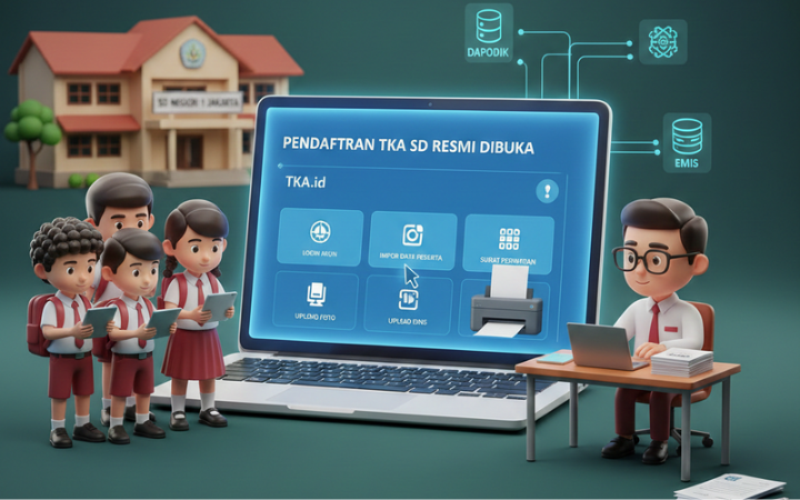 Panduan lengkap pendaftaran TKA 2025, mulai login TKA.id, impor data peserta, cetak surat pernyataan, hingga upload foto sesuai aturan.