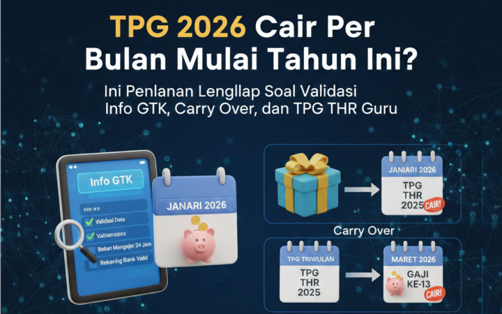 TPG 2026 cair per bulan mulai diterapkan. Simak info validasi Info GTK, TPG THR 2025, dan carry over triwulan 3-4 di sini.