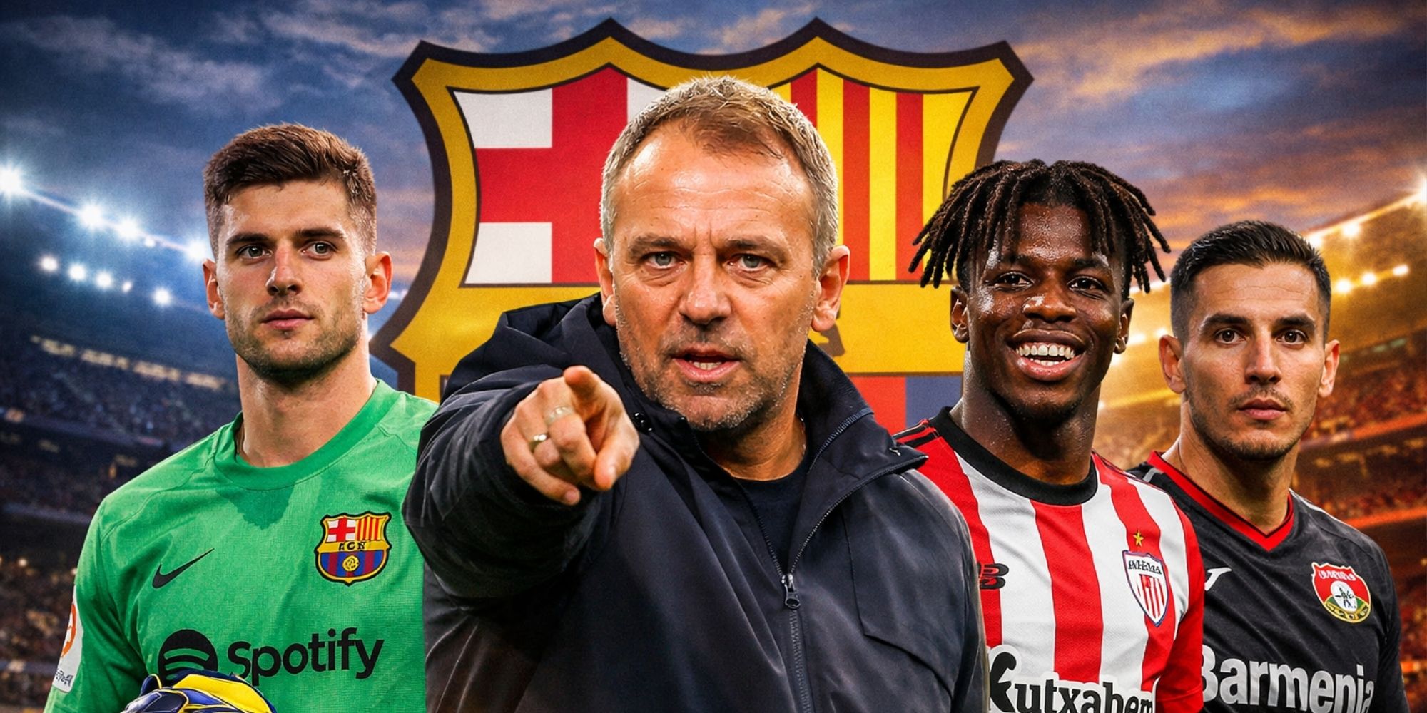 Transfer Barcelona musim panas 2026 era Hansi Flick fokus belanja cerdas: Joan Garcia datang, Nico Williams dan Grimaldo jadi target utama.