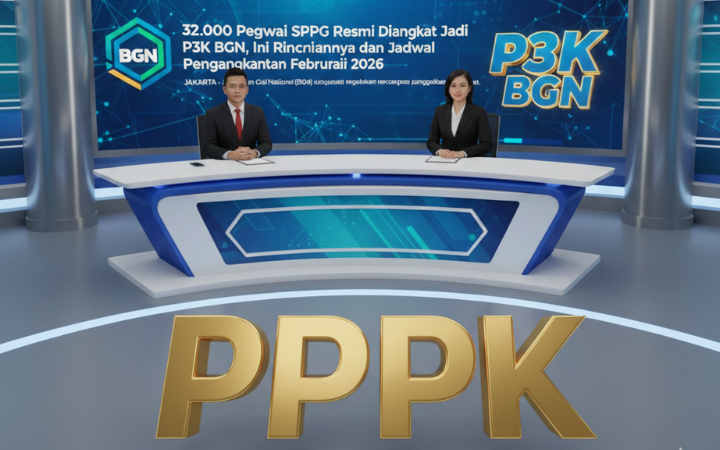 BGN mengangkat 32.000 pegawai SPPG jadi P3K BGN. Mayoritas Kepala SPPG, sisanya akuntan dan tenaga gizi, mulai bertugas 2026.