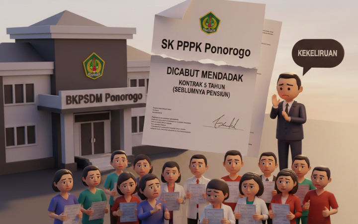 SK PPPK Ponorogo dicabut mendadak, kontrak guru dan nakes dari pensiun jadi 5 tahun. BKPSDM akui kekeliruan administrasi.