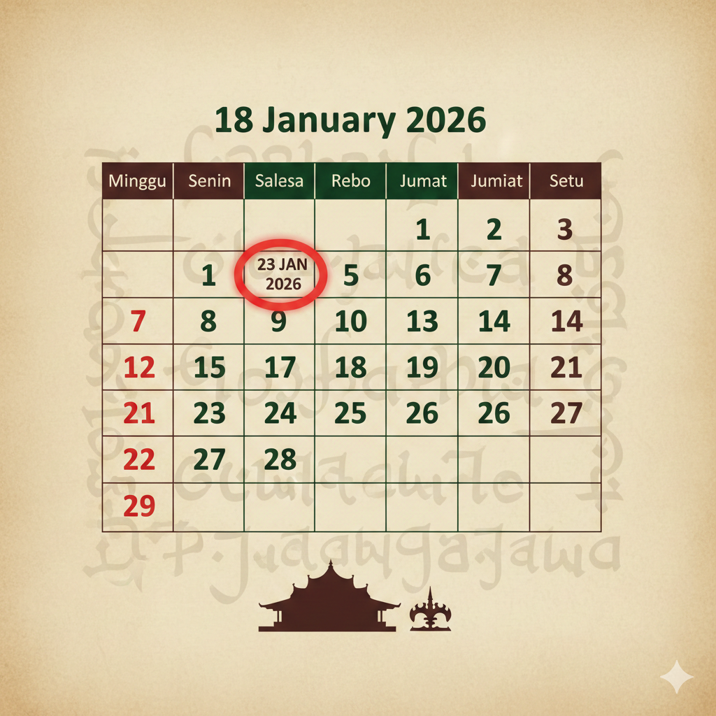 Primbon Jawa Januari 2026 menyebut Jumat 23 sebagai satu-satunya hari paling baik untuk hajatan dalam sepekan ini.