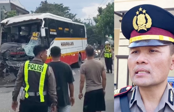 Bus Harapan Jaya terlibat kecelakaan beruntun di Simpang Muning Kediri, polisi selidiki dugaan kesengajaan dalam insiden ini.