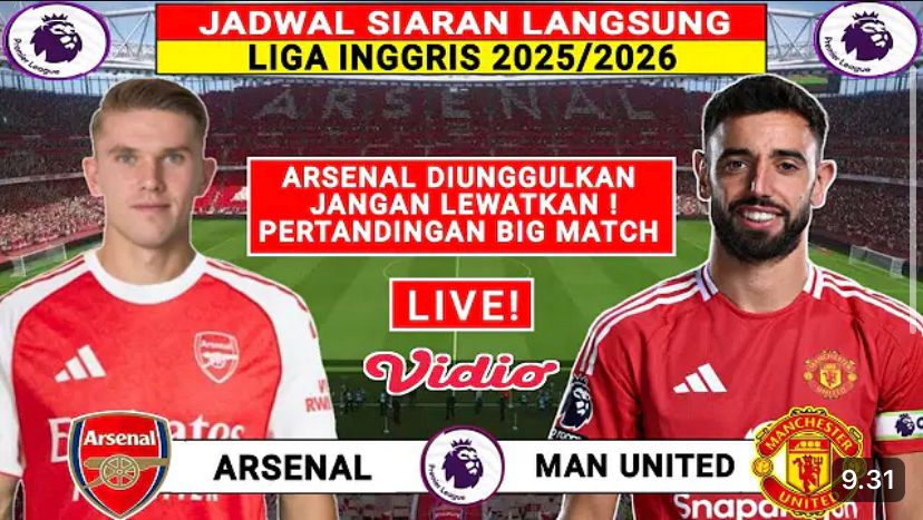 Jadwal siaran langsung Arsenal vs Manchester United 25 Januari 2026 pukul 23.30 WIB! Cek H2H, klasemen, performa, prediksi skor.