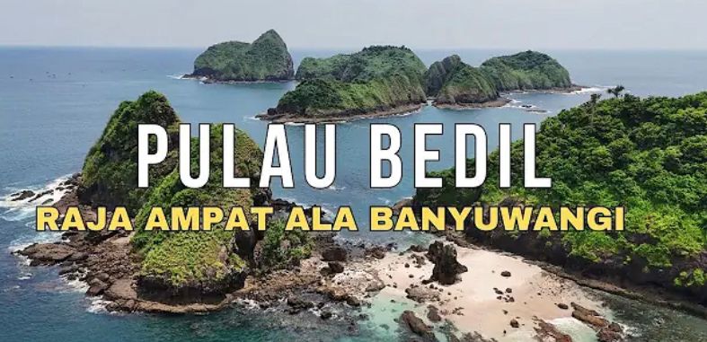 Pulau Bedil Banyuwangi viral disebut Raja Ampatnya Jatim. Akses via Pantai Mustika, tiket masuk Rp10.000, open trip Rp150.000.