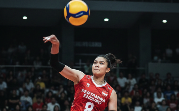 Megawati Hangestri tampil buas di Proliga 2026, bawa Jakarta Pertamina Enduro menang 3-0 atas Pop Sivo Polwan di GOR Sabilulungan.